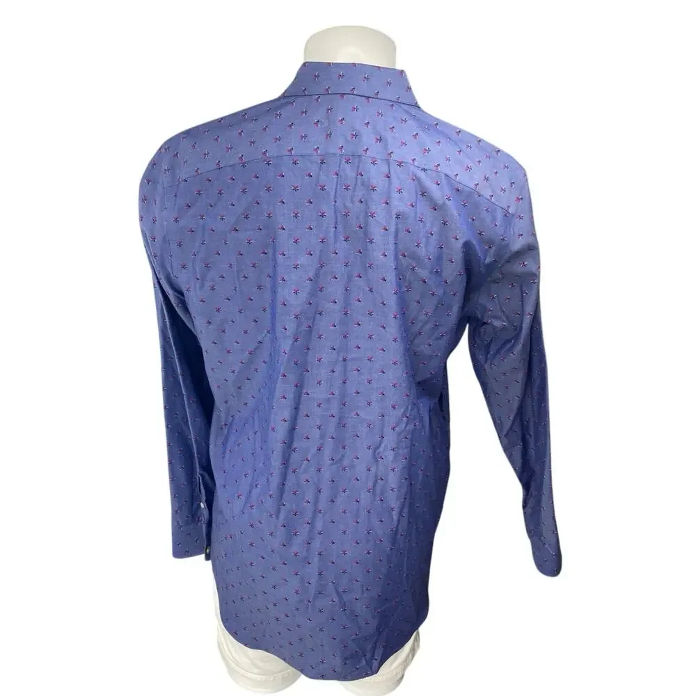 Banana Republic Mens Blue Floral Non Iron Long Sleeve Button Down Shirt Top Sz L